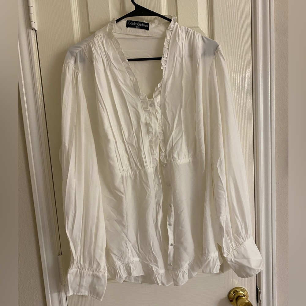 Scarlet Darkness Low Cut Gothic White Button Down Shirt 2XL